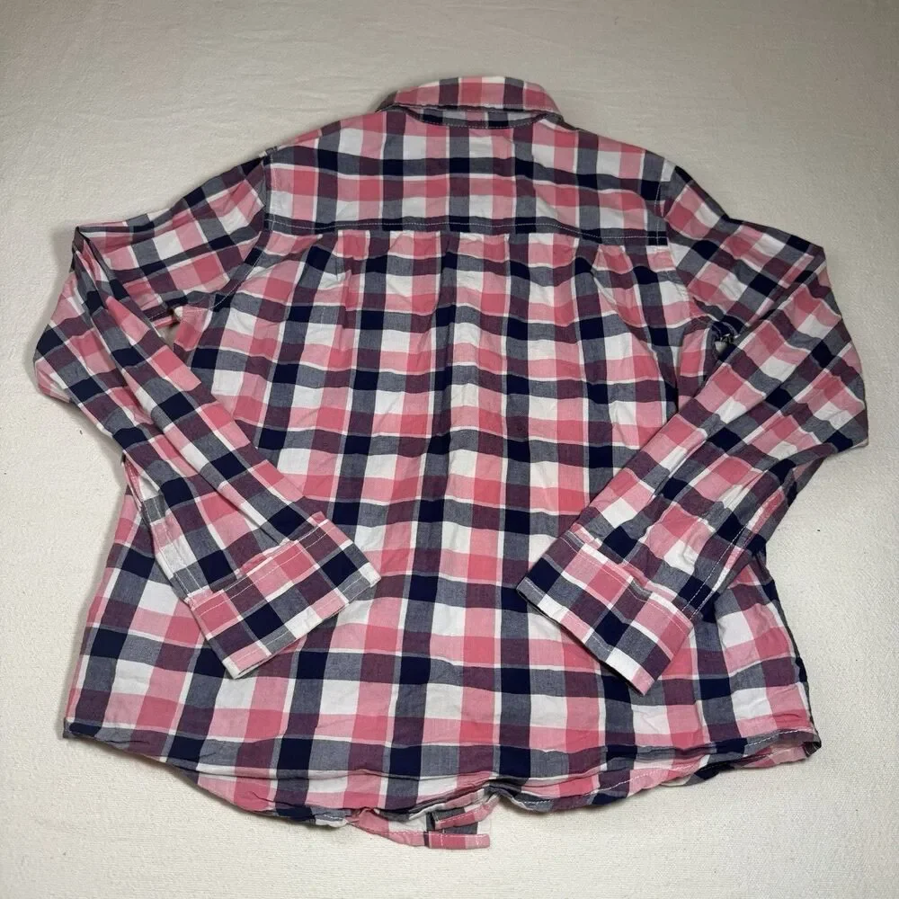 Childrens Place: Boys Long-Sleeve Button-Up Dress Shirt, Pink/Navy Plaid Sz 7/8